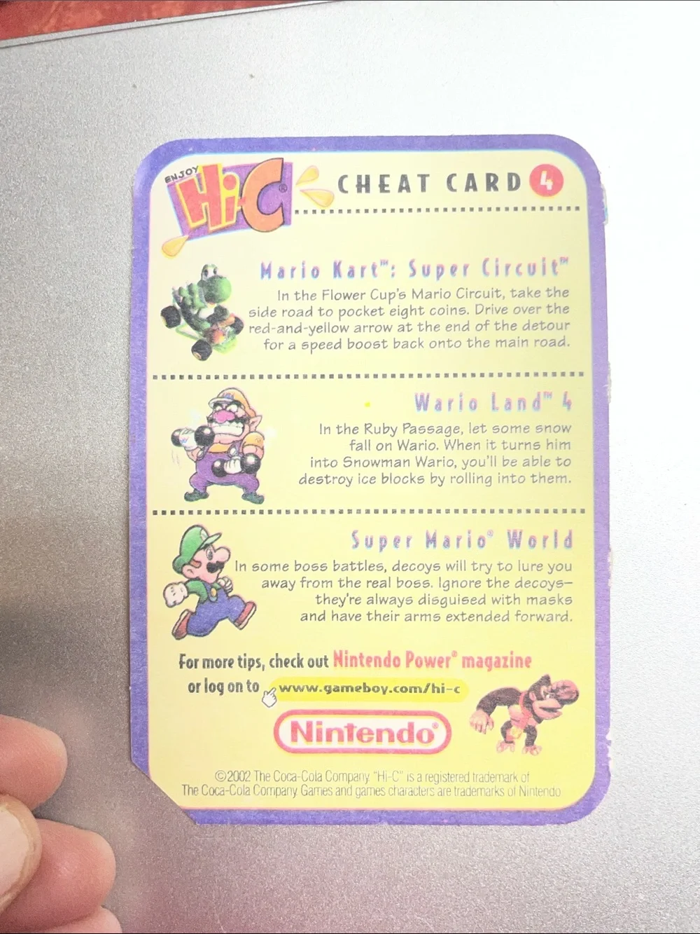 2002 Nintendo Hi-C Mario Racing cheat Card - Picture 2 of 3